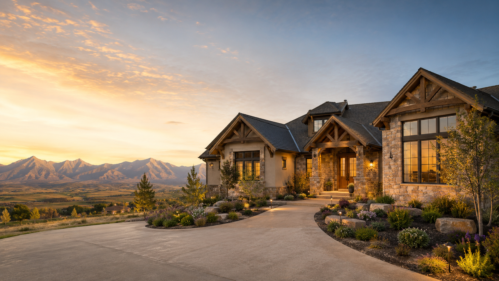 Elegant Southern Colorado home exterior with mountain views